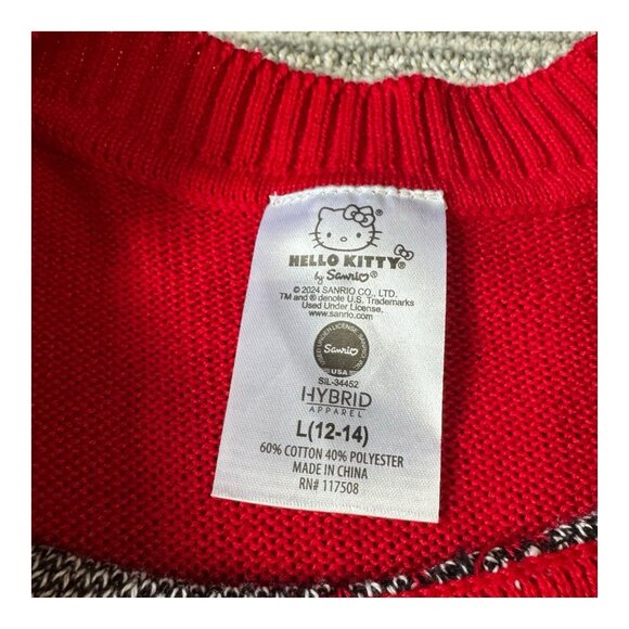 Hello Kitty Christmas Sweater Santa Red L Hybrid Apparel Holiday Knit Preowned - Picture 3 of 8